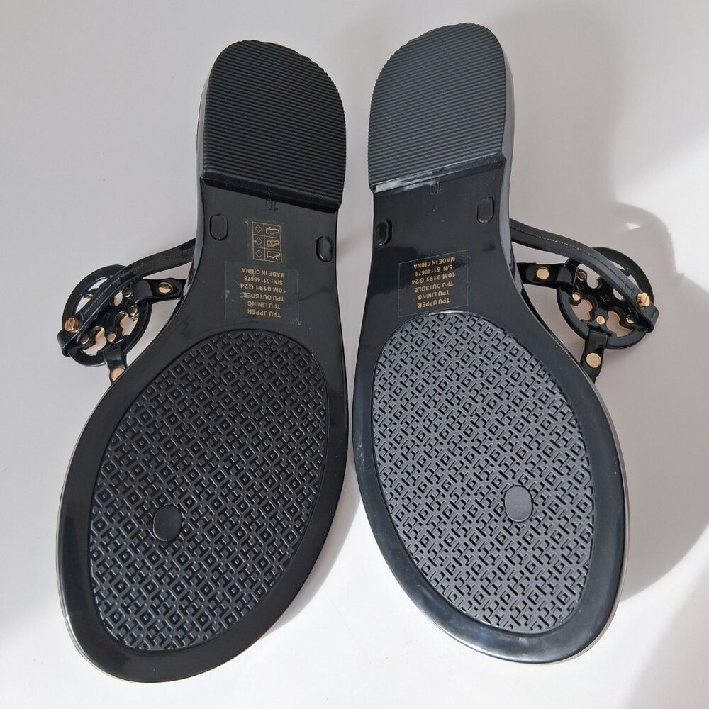 Tory Burch Mini Miller Flat Thong Sandals Color: Perfect Black / Gold Size 10 - Picture 2 of 7